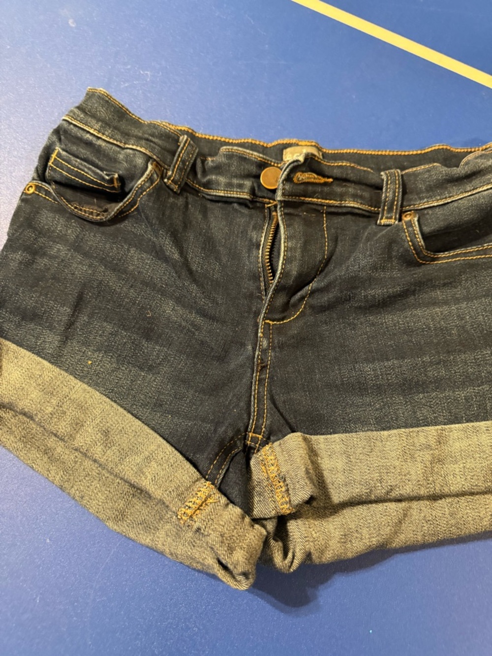 New York & Company Dark Blue Denim Roll-Cuff Shorts